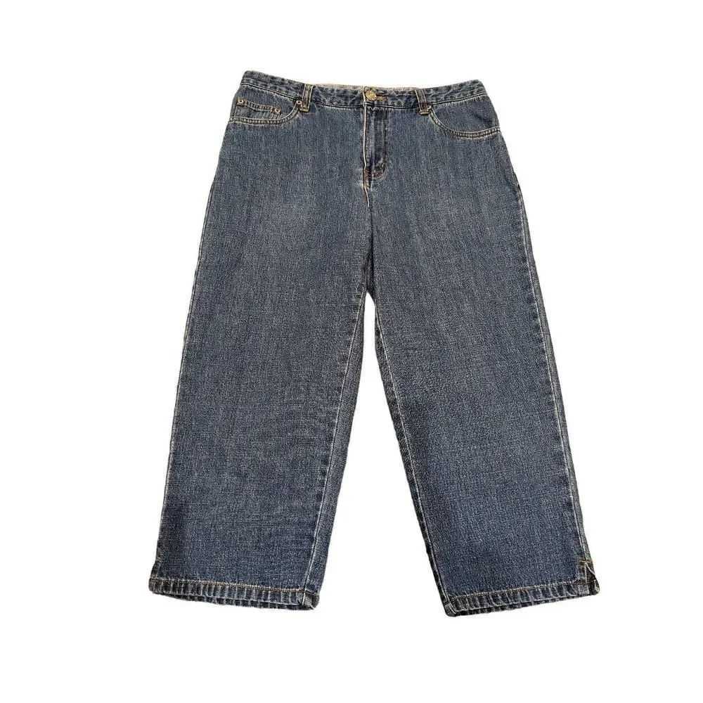 Bill Blass Women's Blue Dark-Wash Mid-Rise Cropped Capri Denim Jeans Size 8